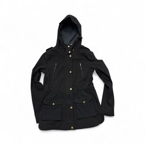 Eden Society Black Zippered‎ and Button Up Women’s Hooded Rain Coat   Small
